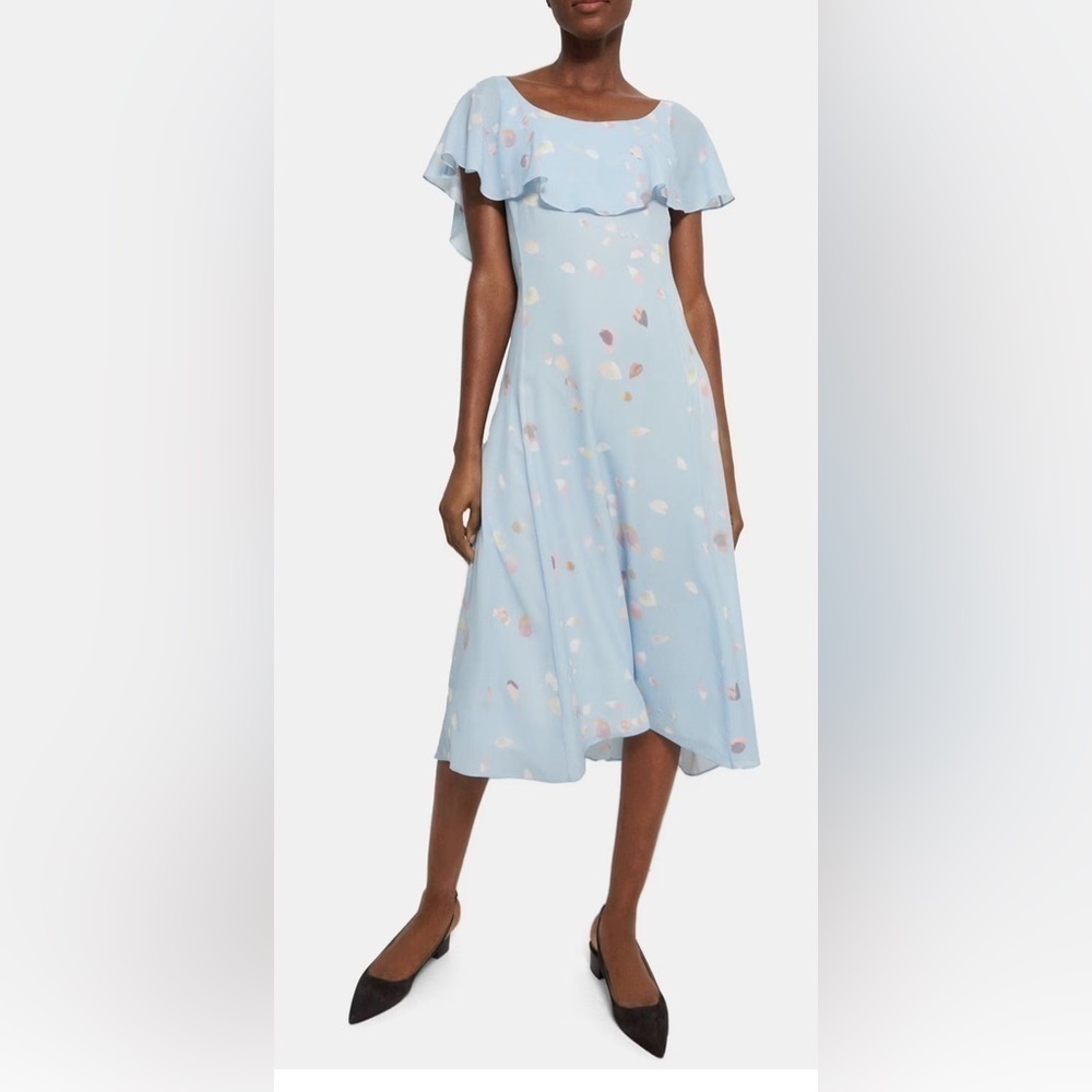 Theory Ruffled Dress in Floral Silk